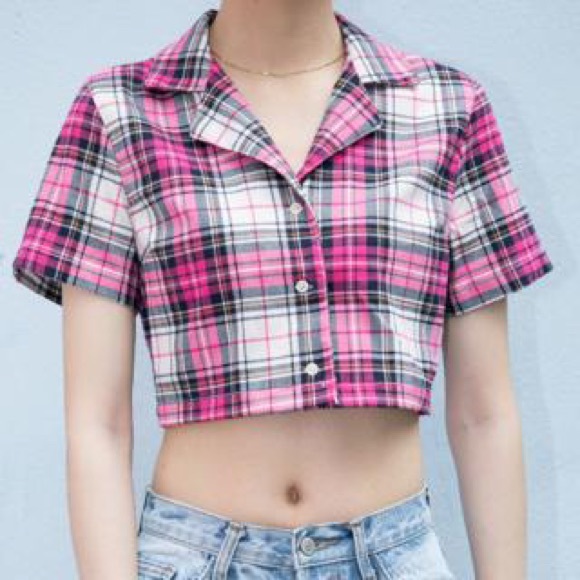 Brandy Melville | Pink Plaid Vivian Crop Top